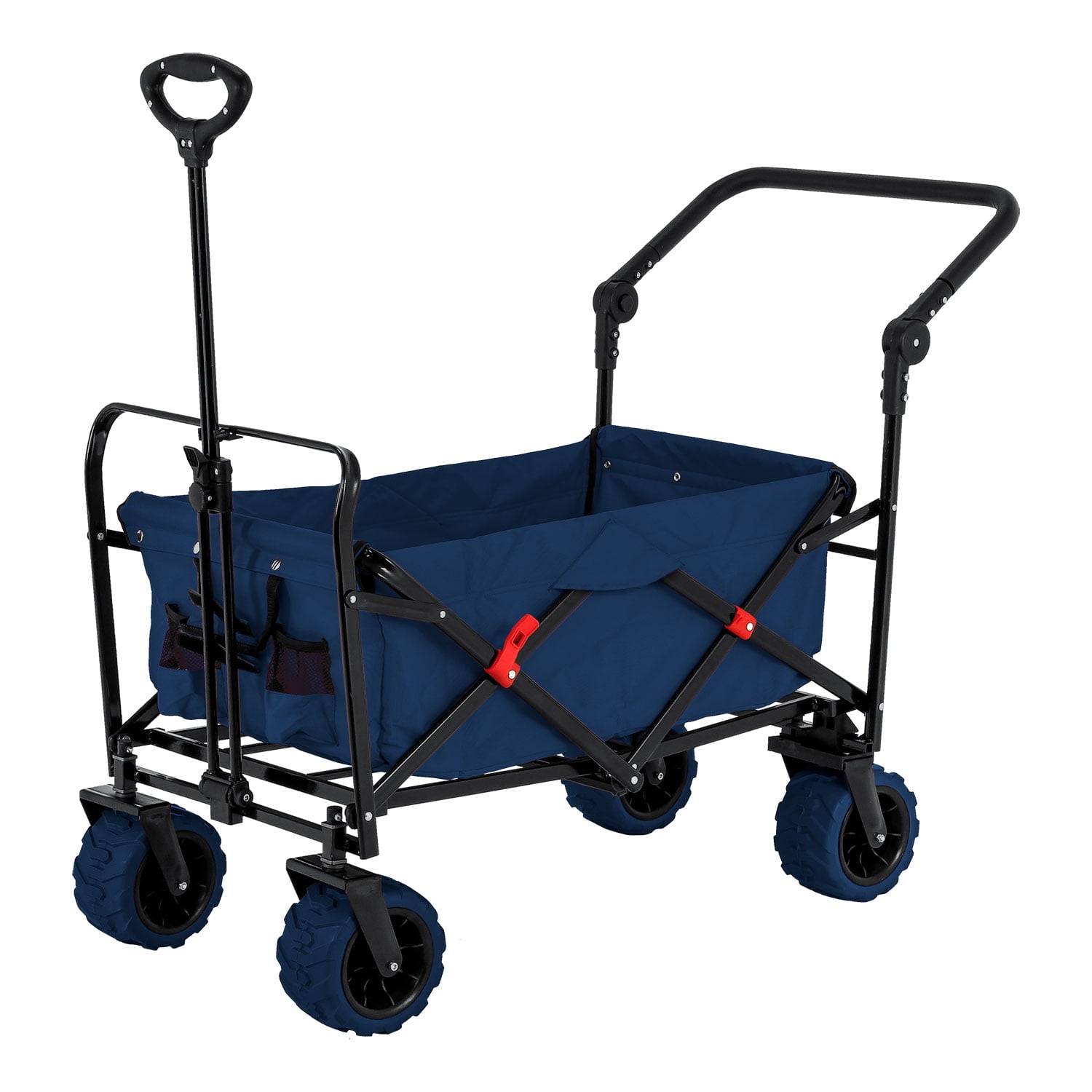 Blue Wide Wheel Wagon All,Terrain Folding Utility Wagon Garden Cart Heavy Duty